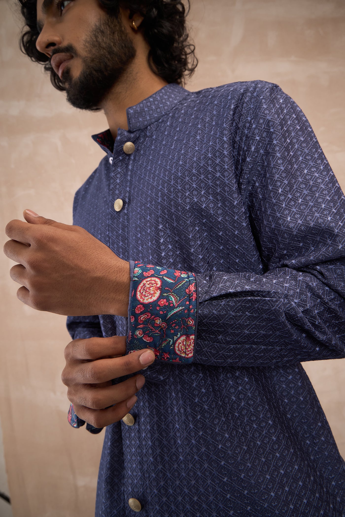 Arjan Dugal Inara Motif Foe Sb Kurta Set Cobalt Blue indian designer wear online shopping melange singapore
