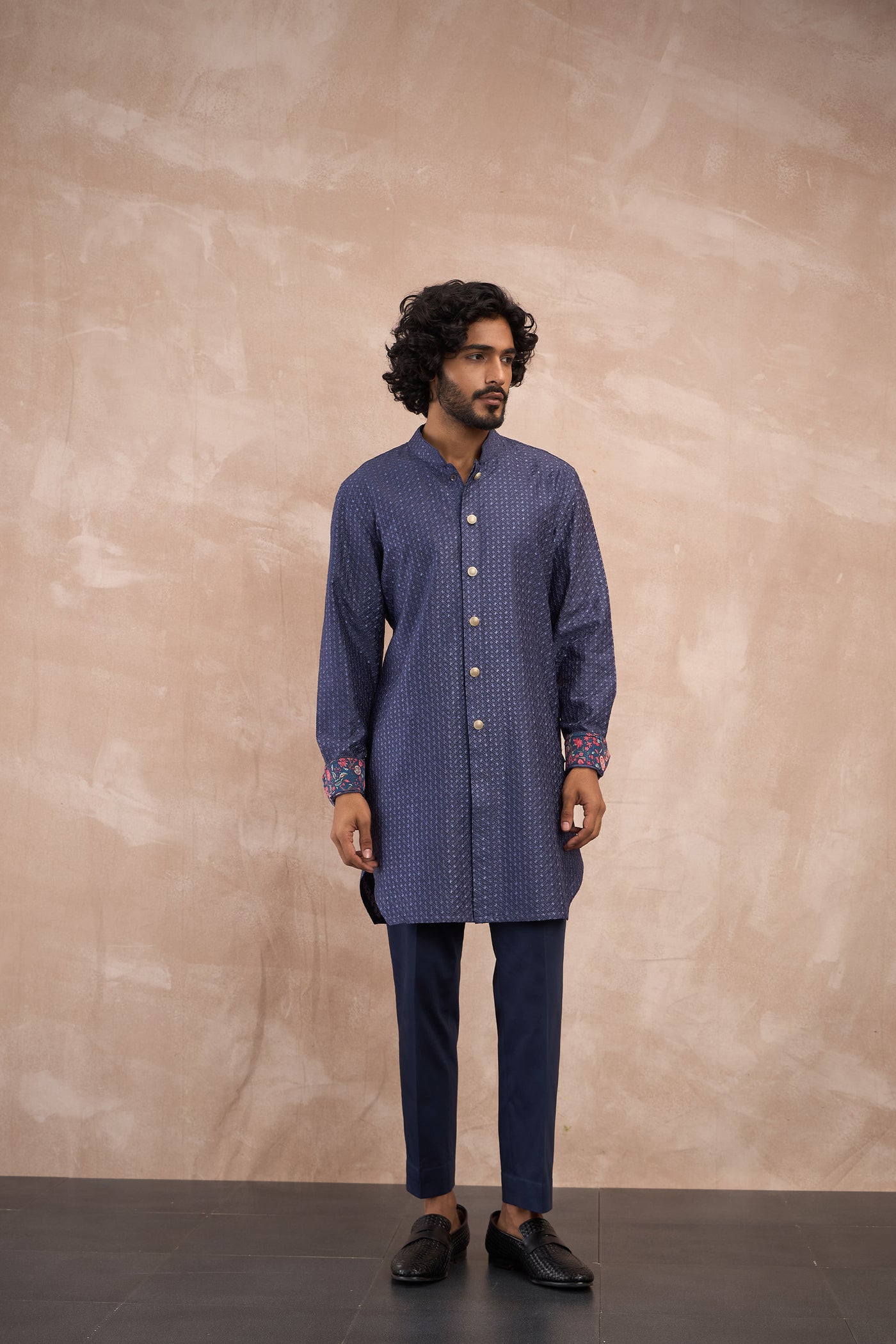 Arjan Dugal Inara Motif Foe Sb Kurta Set Cobalt Blue indian designer wear online shopping melange singapore