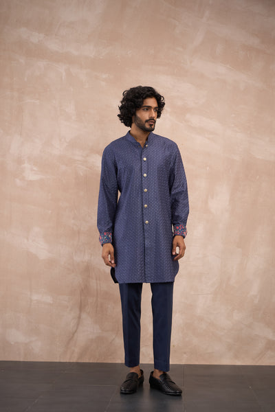 Arjan Dugal Inara Motif Foe Sb Kurta Set Cobalt Blue indian designer wear online shopping melange singapore