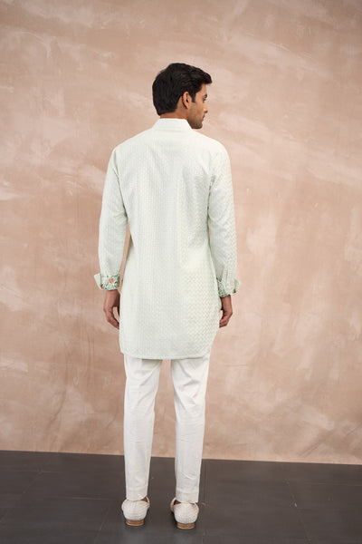 Arjan Dugal Inara Motif Foe Sb Kurta Set Mint Green indian designer wear online shopping melange singapore
