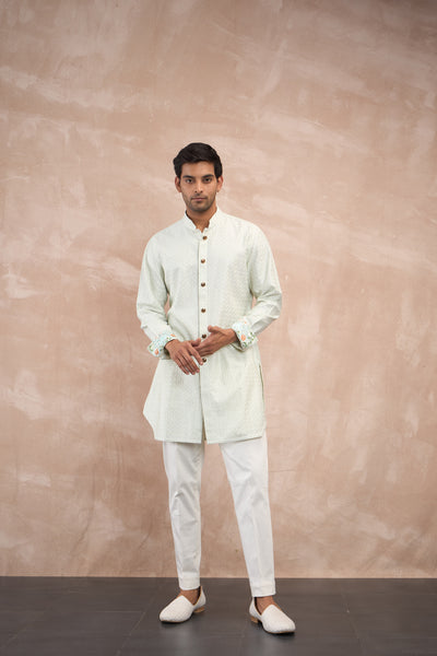 Arjan Dugal Inara Motif Foe Sb Kurta Set Mint Green indian designer wear online shopping melange singapore