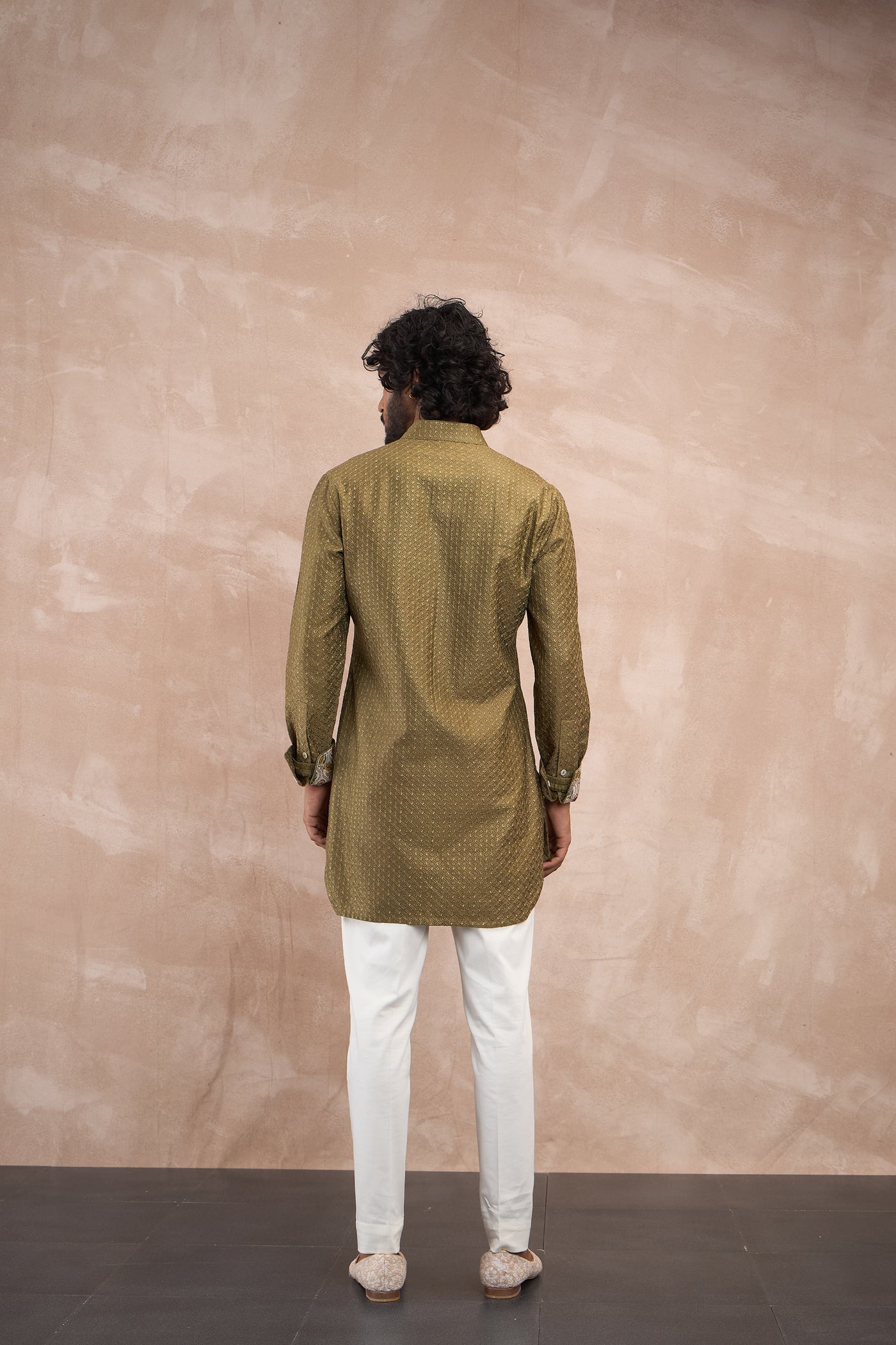Arjan Dugal Inara Motif Foe Sb Kurta Set Olive indian designer wear online shopping melange singapore