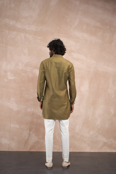 Arjan Dugal Inara Motif Foe Sb Kurta Set Olive indian designer wear online shopping melange singapore