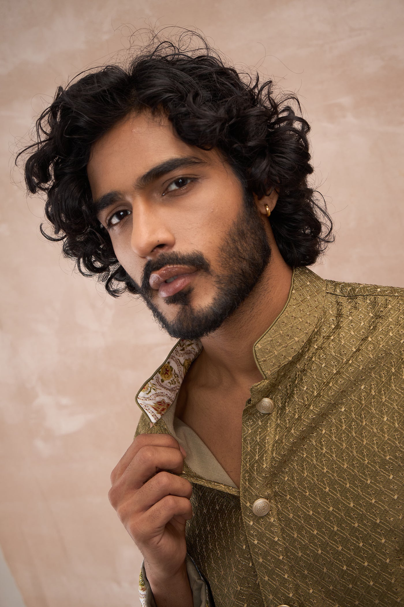 Arjan Dugal Inara Motif Foe Sb Kurta Set Olive indian designer wear online shopping melange singapore