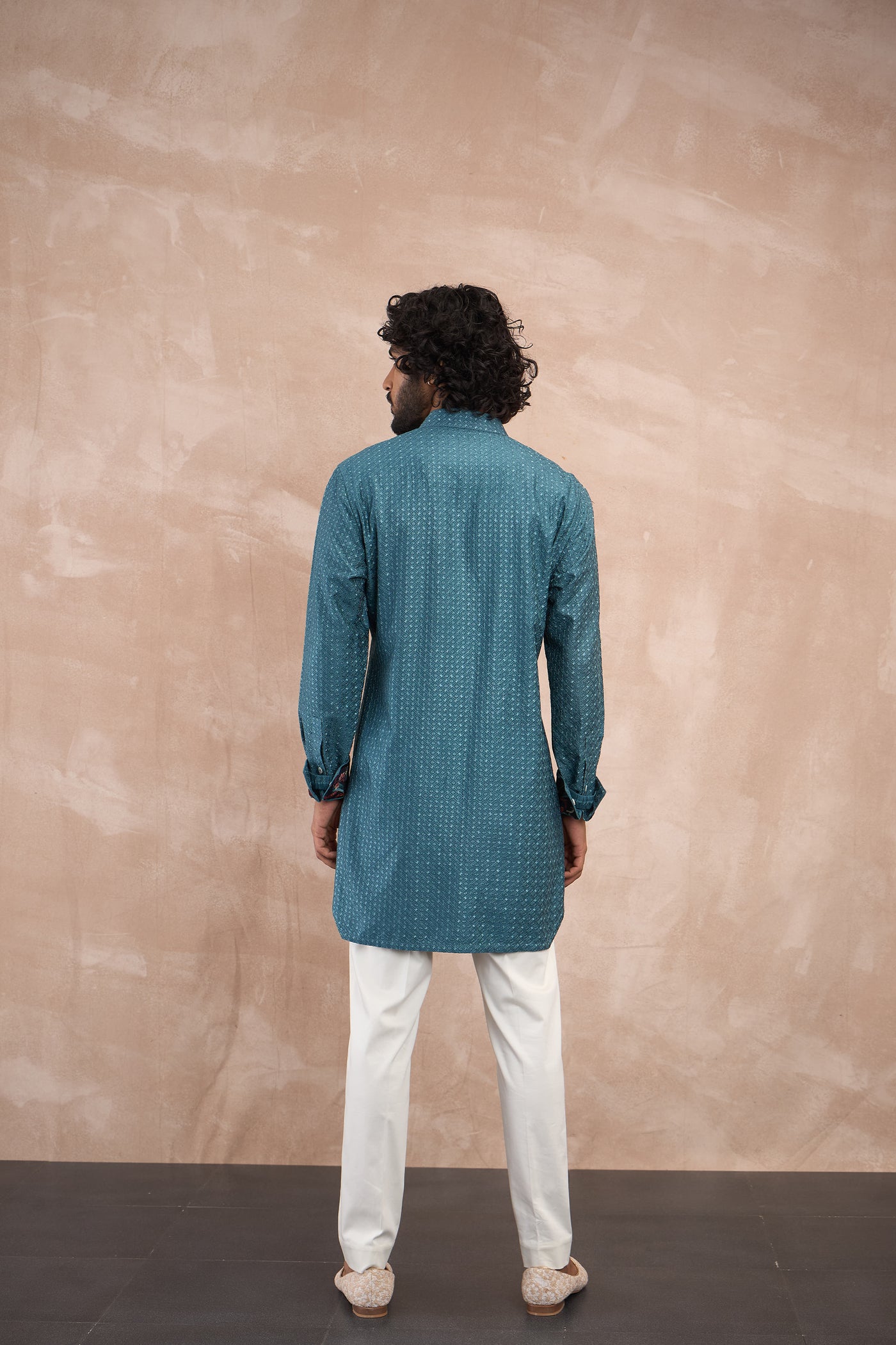 Arjan Dugal Inara Motif Foe Sb Kurta Set Turquoise indian designer wear online shopping melange singapore