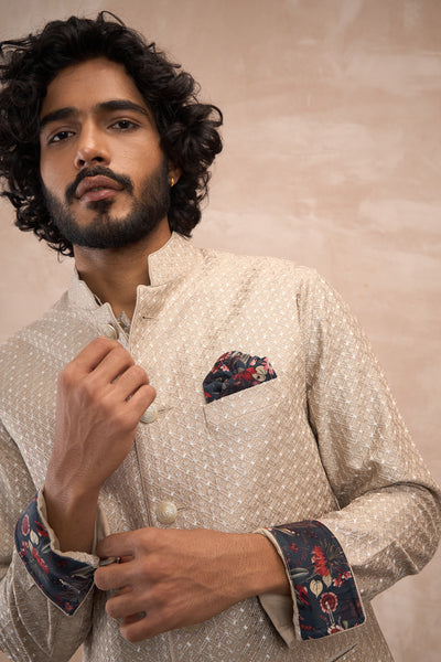 Arjan Dugal Inara Motif Nehru Jacket Antique indian designer wear online shopping melange singapore
