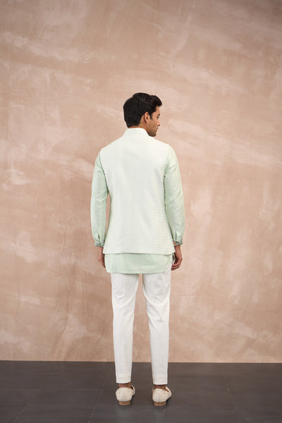 Arjan Dugal Inara Motif Nehru Jacket Mint Green indian designer wear online shopping melange singapore