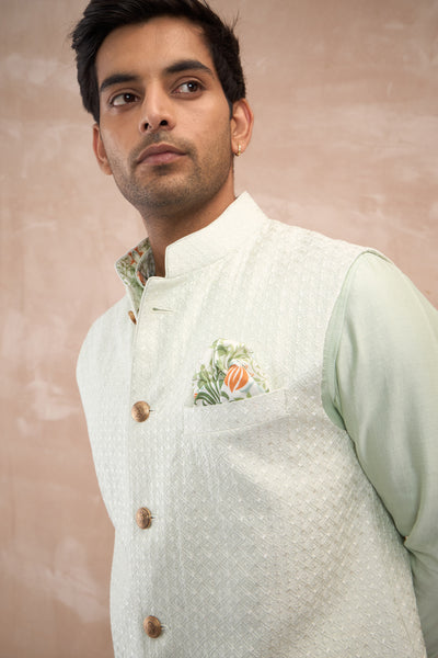 Arjan Dugal Inara Motif Nehru Jacket Mint Green indian designer wear online shopping melange singapore