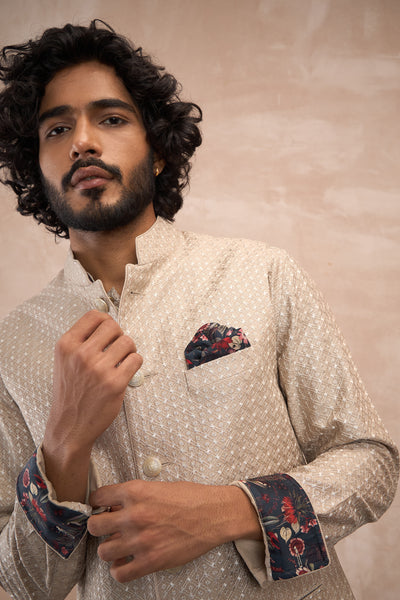 Arjan Dugal Inara Motif Nehru Jacket Set Antique indian designer wear online shopping melange singapore