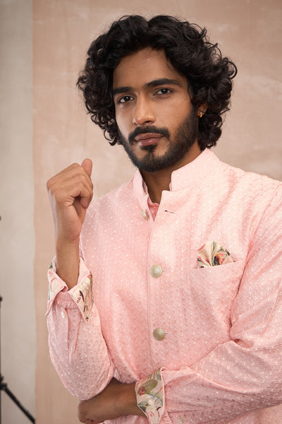 Arjan Dugal Inara Motif Nehru Jacket Set Cotton Candy indian designer wear online shopping melange singapore
