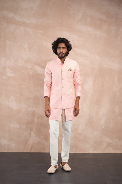 Arjan Dugal Inara Motif Nehru Jacket Set Cotton Candy indian designer wear online shopping melange singapore
