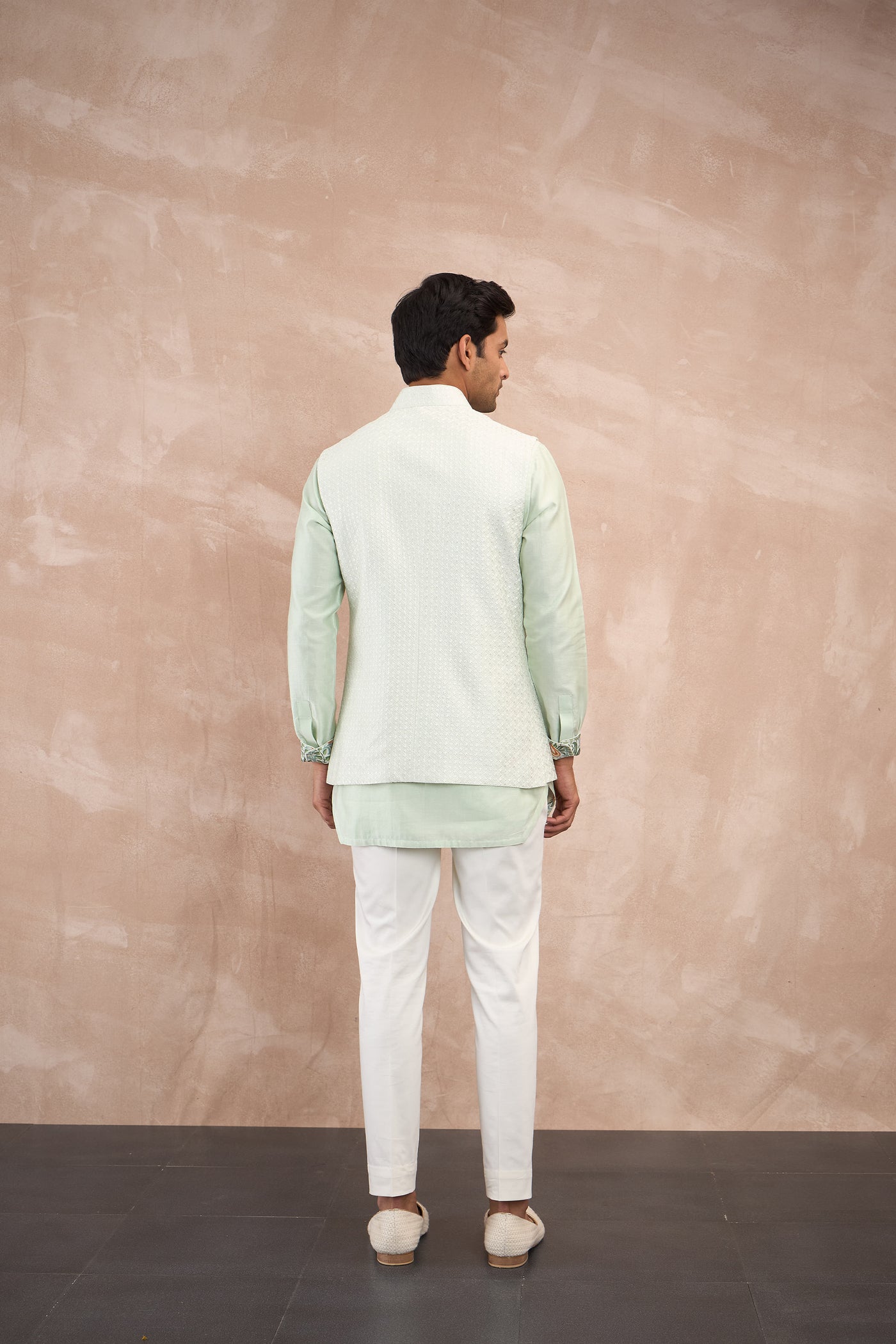 Arjan Dugal Inara Motif Nehru Jacket Set Mint Green indian designer wear online shopping melange singapore