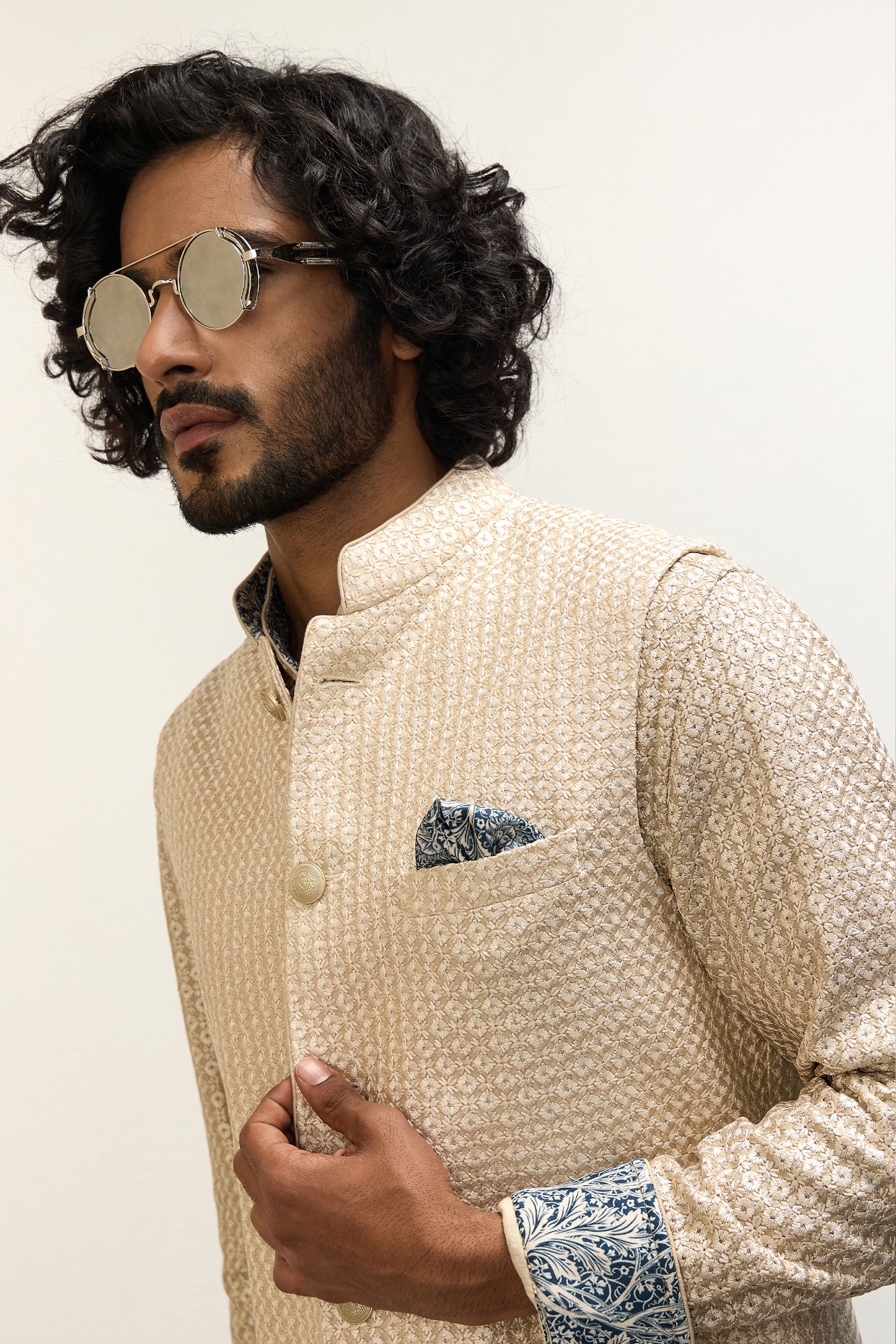 Arjan Dugal Inara Nehru Jacket Champagne Set indian designer wear online shopping melange singapore