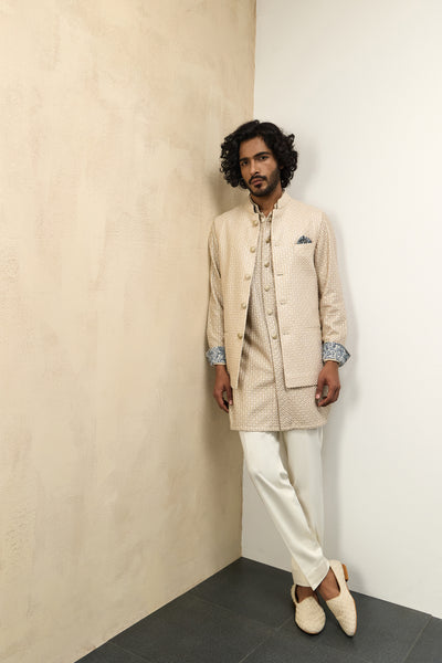 Arjan Dugal Inara Nehru Jacket Champagne Set indian designer wear online shopping melange singapore