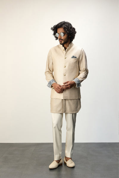 Arjan Dugal Inara Nehru Jacket Champagne Set indian designer wear online shopping melange singapore