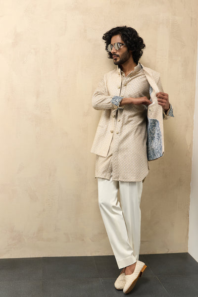 Arjan Dugal Inara Nehru Jacket Champagne Set indian designer wear online shopping melange singapore