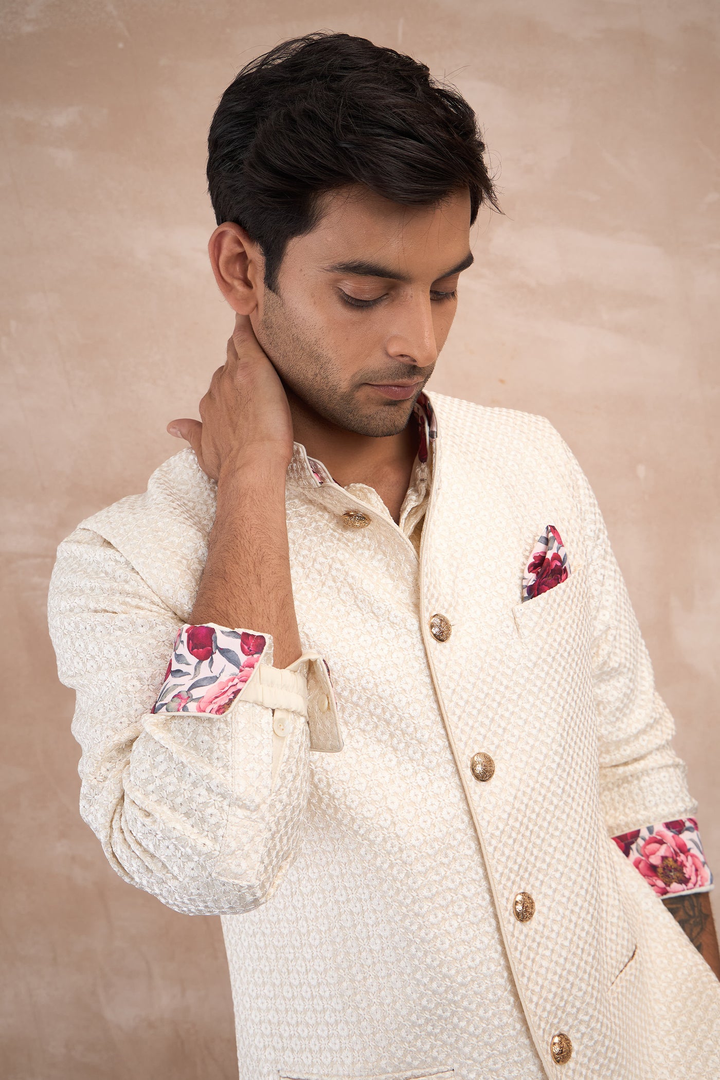 Arjan Dugal Inara Nehru Jacket Set Ivory indian designer wear online shopping melange singapore
