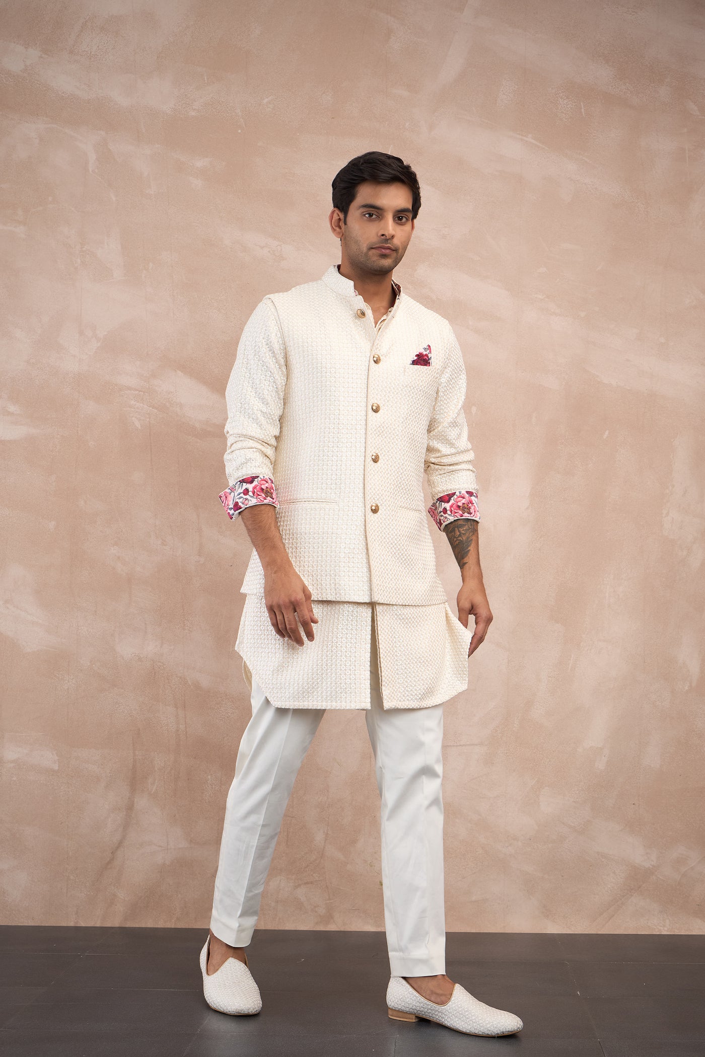 Arjan Dugal Inara Nehru Jacket Set Ivory indian designer wear online shopping melange singapore