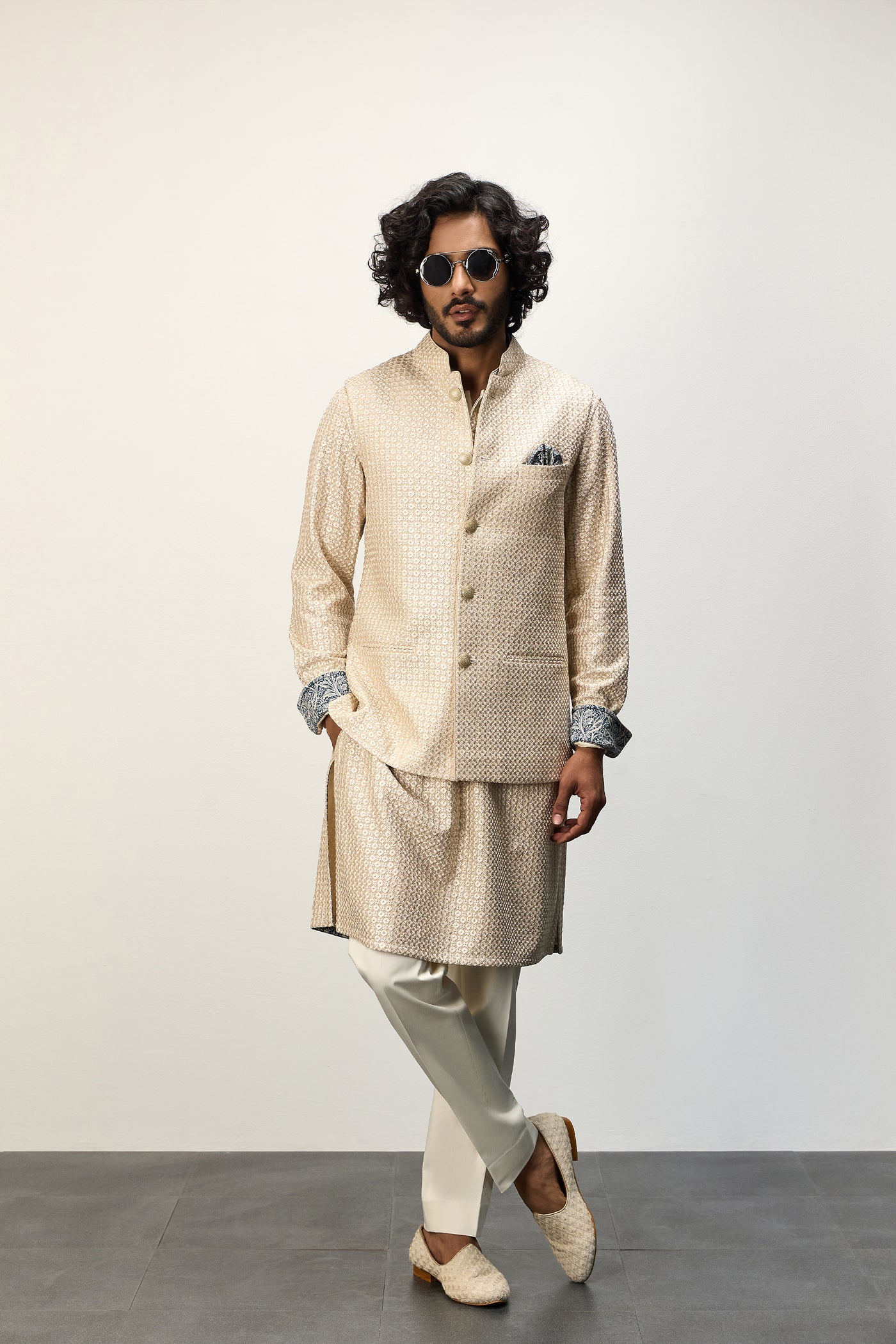 Arjan Dugal Inara Straight Kurta Champagne Set indian designer wear online shopping melange singapore