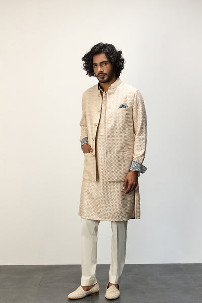 Arjan Dugal Inara Straight Kurta Champagne Set indian designer wear online shopping melange singapore
