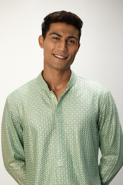 Arjan Dugal Inara Straight Kurta Set Sage Green indian designer wear online shopping melange singapore