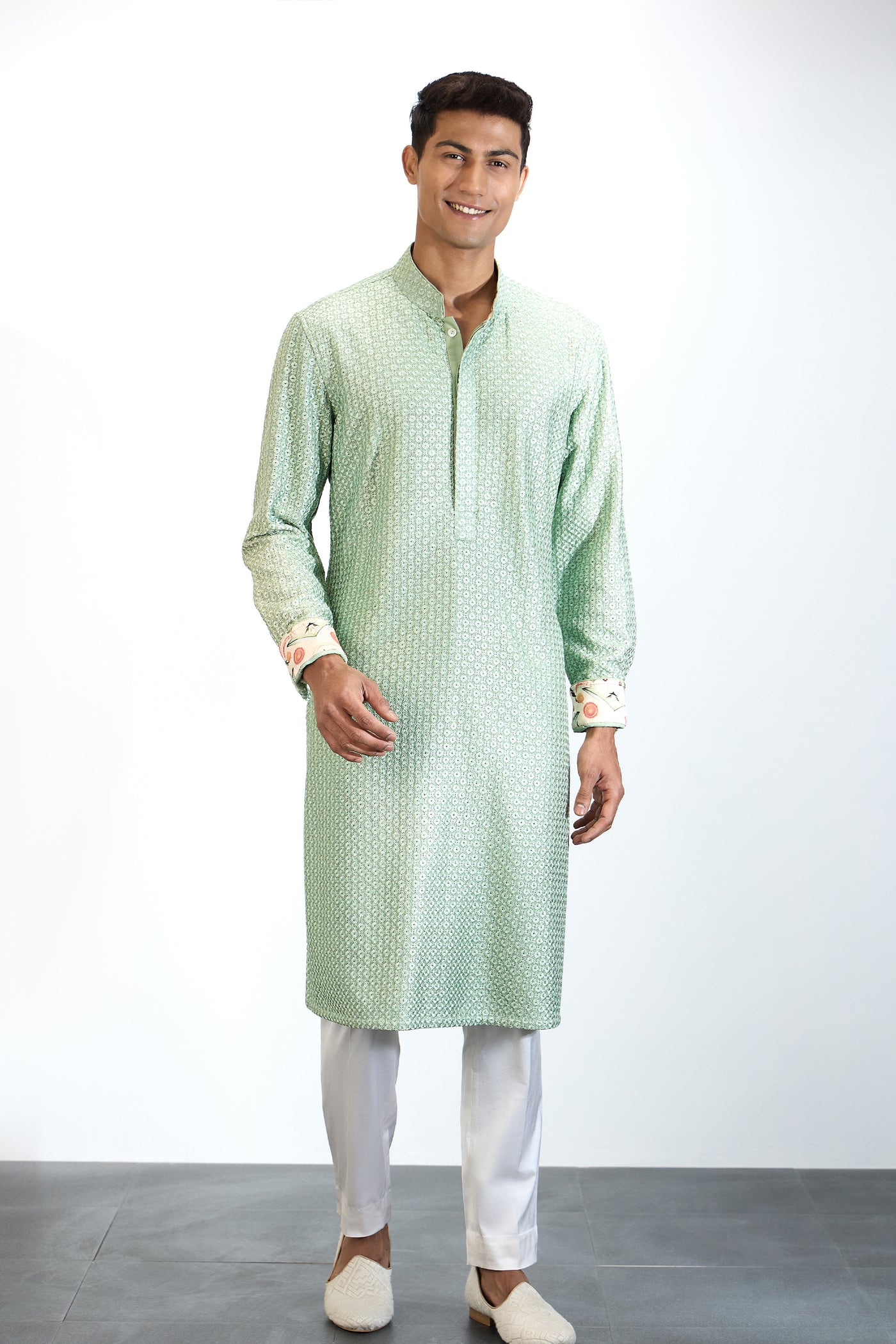 Arjan Dugal Inara Straight Kurta Set Sage Green indian designer wear online shopping melange singapore