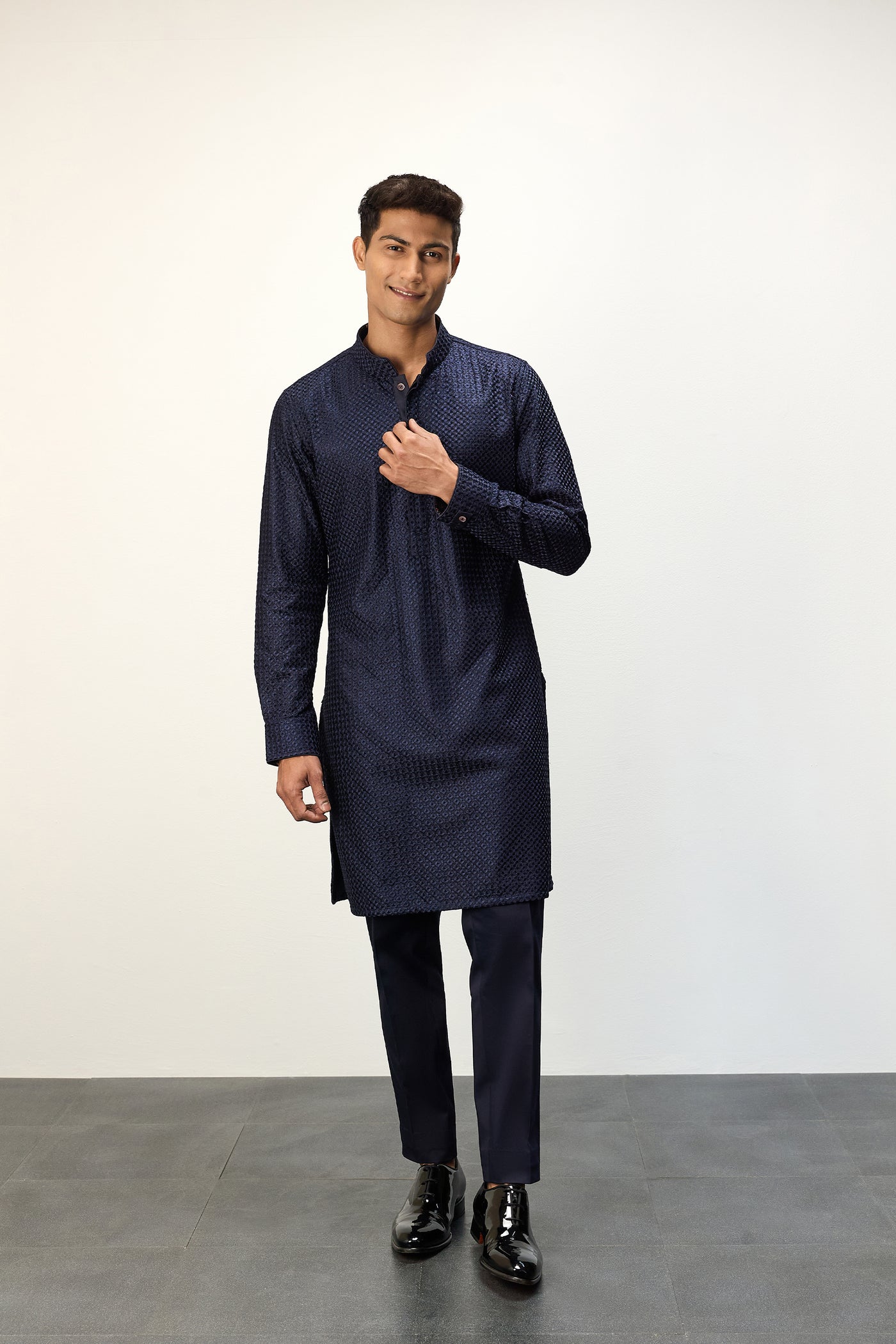 Arjan Dugal Inara Straight Navy Blue Kurta Set indian designer wear online shopping melange singapore