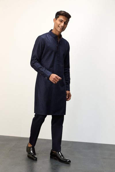 Arjan Dugal Inara Straight Navy Blue Kurta Set indian designer wear online shopping melange singapore