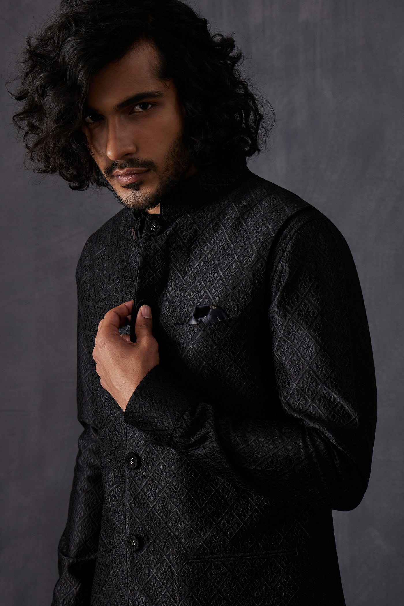 Arjan Dugal Cross Stitch Front Open Edgecut Kurta With Off White Pant Indian designer wear online shopping melange singapore