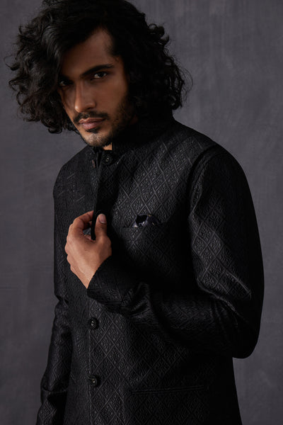 Arjan Dugal Cross Stitch Front Open Edgecut Kurta With Off White Pant Indian designer wear online shopping melange singapore