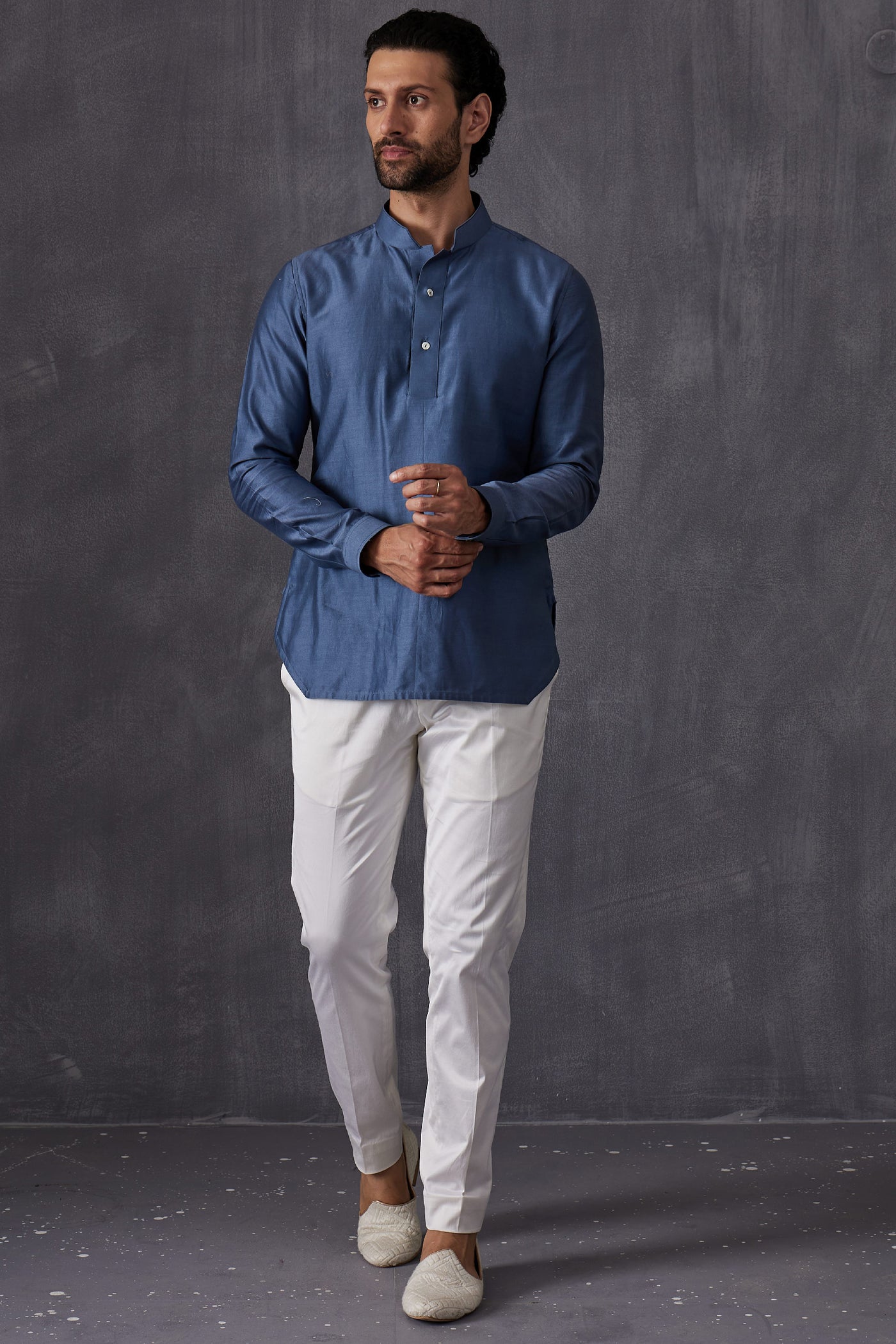 Arjan Dugal Edgecut Kurta Shirt With Off White Pant Indian designer wear online shopping melange singapore