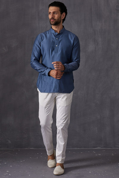 Arjan Dugal Edgecut Kurta Shirt With Off White Pant Indian designer wear online shopping melange singapore