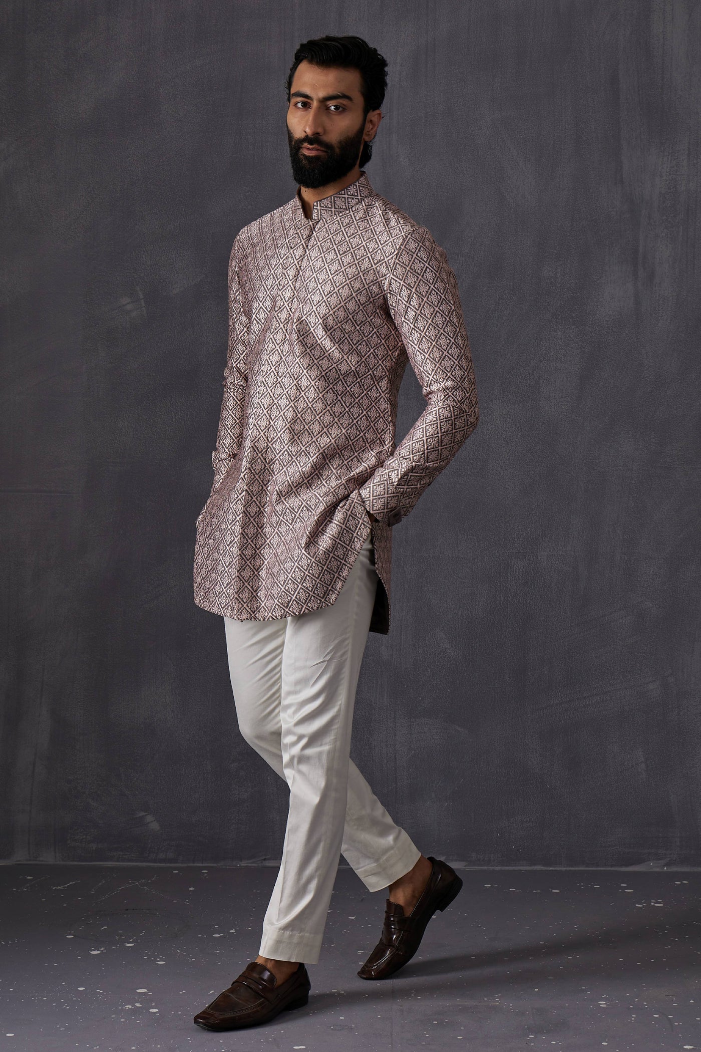 Arjan Dugal Cross Stitch Front Open Edgecut Kurta With Off White Pant Indian designer wear online shopping melange singapore