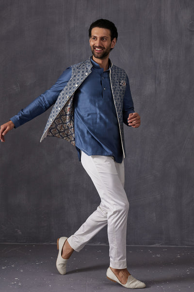 Arjan Dugal Edgecut Kurta Shirt With Off White Pant Indian designer wear online shopping melange singapore
