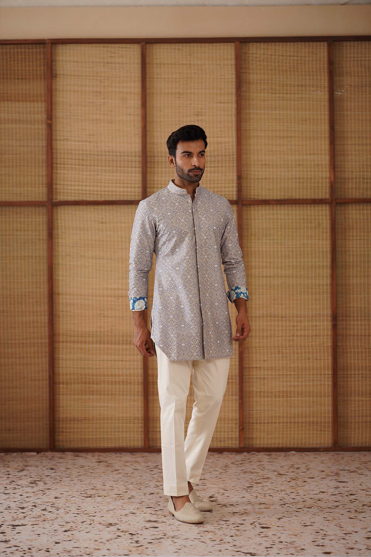 Arjan Dugal Kairos Diamond FOE Kurta Champagne Set indian designer wear online shopping melange singapore 