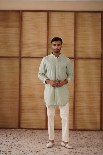 Arjan Dugal Kairos Diamond FOE Kurta Sage Green Set indian designer wear online shopping melange singapore 
