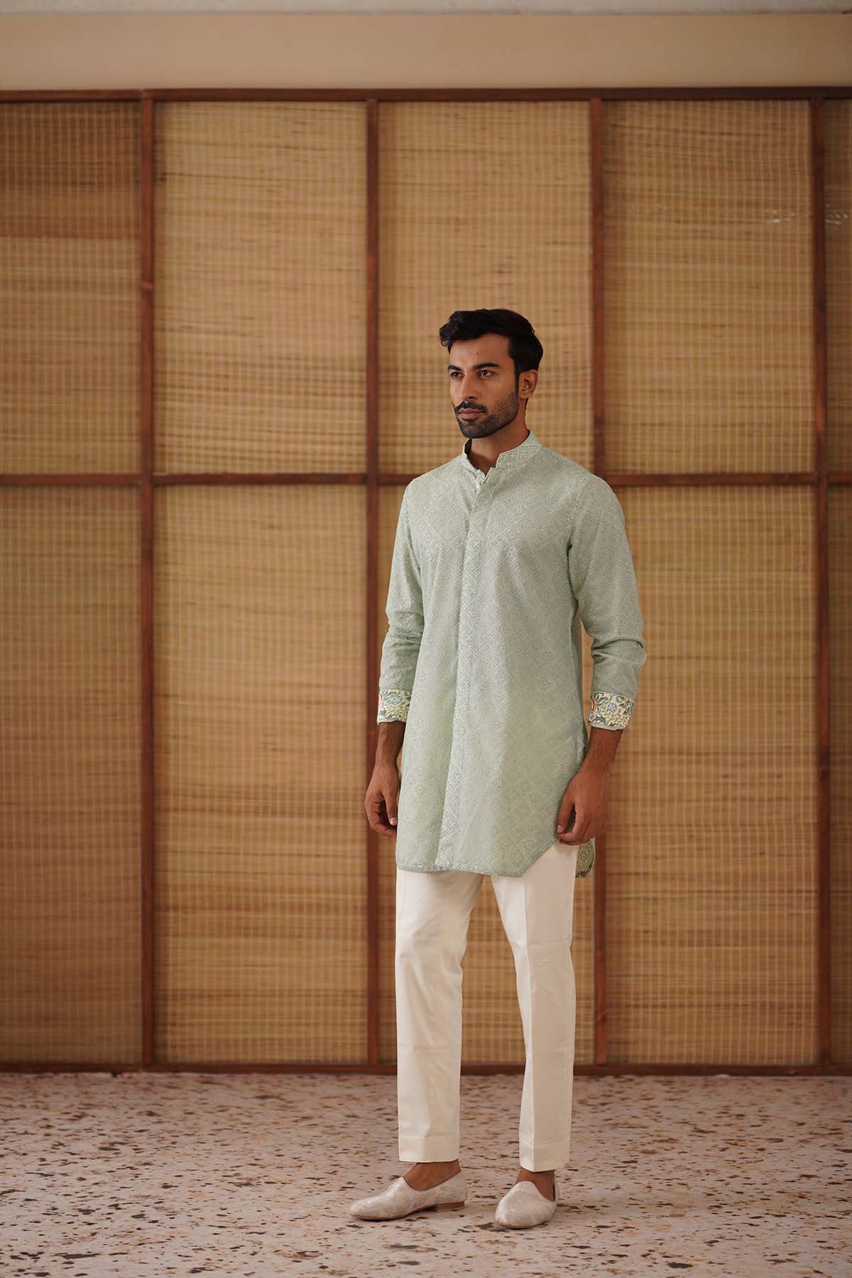 Arjan Dugal Kairos Diamond FOE Kurta Sage Green Set indian designer wear online shopping melange singapore 
