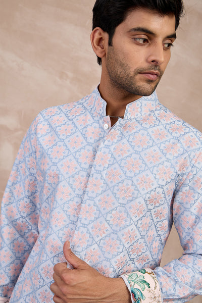 Arjan Dugal Kairos Foe Kurta Set Powder Blue indian designer wear online shopping melange singapore