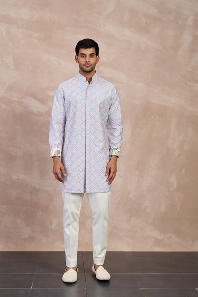 Arjan Dugal Kairos Foe Kurta Set Powder Blue indian designer wear online shopping melange singapore