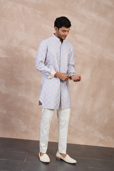 Arjan Dugal Kairos Foe Kurta Set Powder Blue indian designer wear online shopping melange singapore