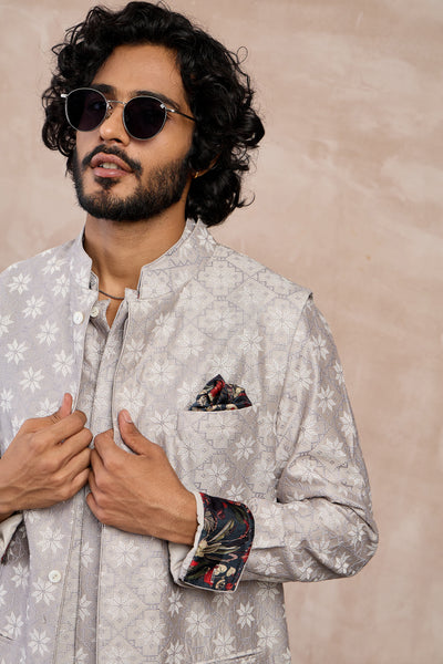 Arjan Dugal Kairos Foe Kurta Set Storm Grey indian designer wear online shopping melange singapore
