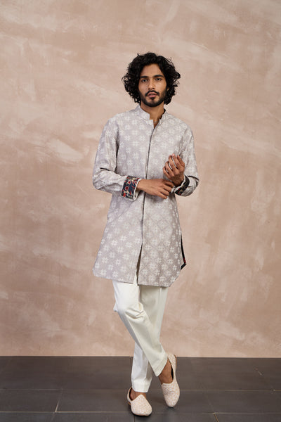 Arjan Dugal Kairos Foe Kurta Set Storm Grey indian designer wear online shopping melange singapore
