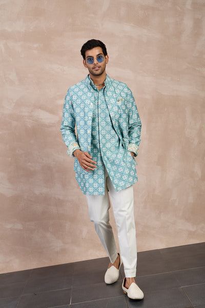 Arjan Dugal Kairos Front Open Edgeut Kurta Set indian designer wear online shopping melange singapore