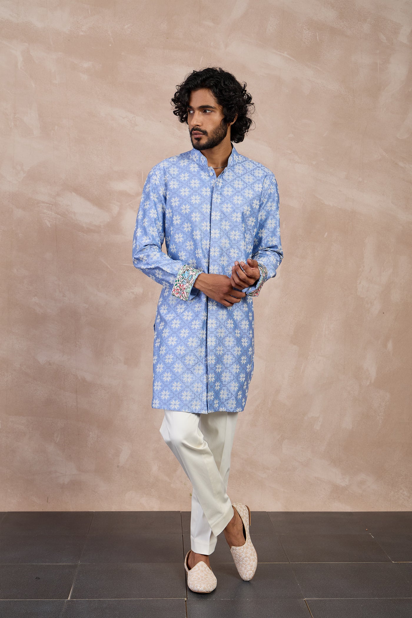 Arjan Dugal Kairos Front Open Edgeut Kurta Set Persian Violet indian designer wear online shopping melange singapore