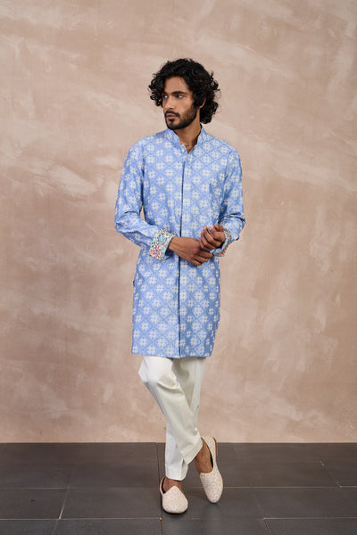 Arjan Dugal Kairos Front Open Edgeut Kurta Set Persian Violet indian designer wear online shopping melange singapore