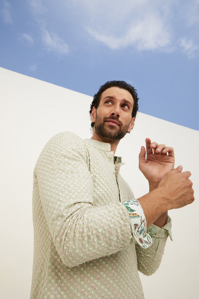 Arjan Dugal French Nerds Kurta With Off White Pant Indian designer wear online shopping melange singapore