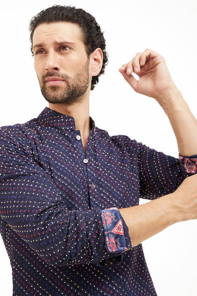 Arjan Dugal French Nerds Kurta With Off White Pant Navy Indian designer wear online shopping melange singapore