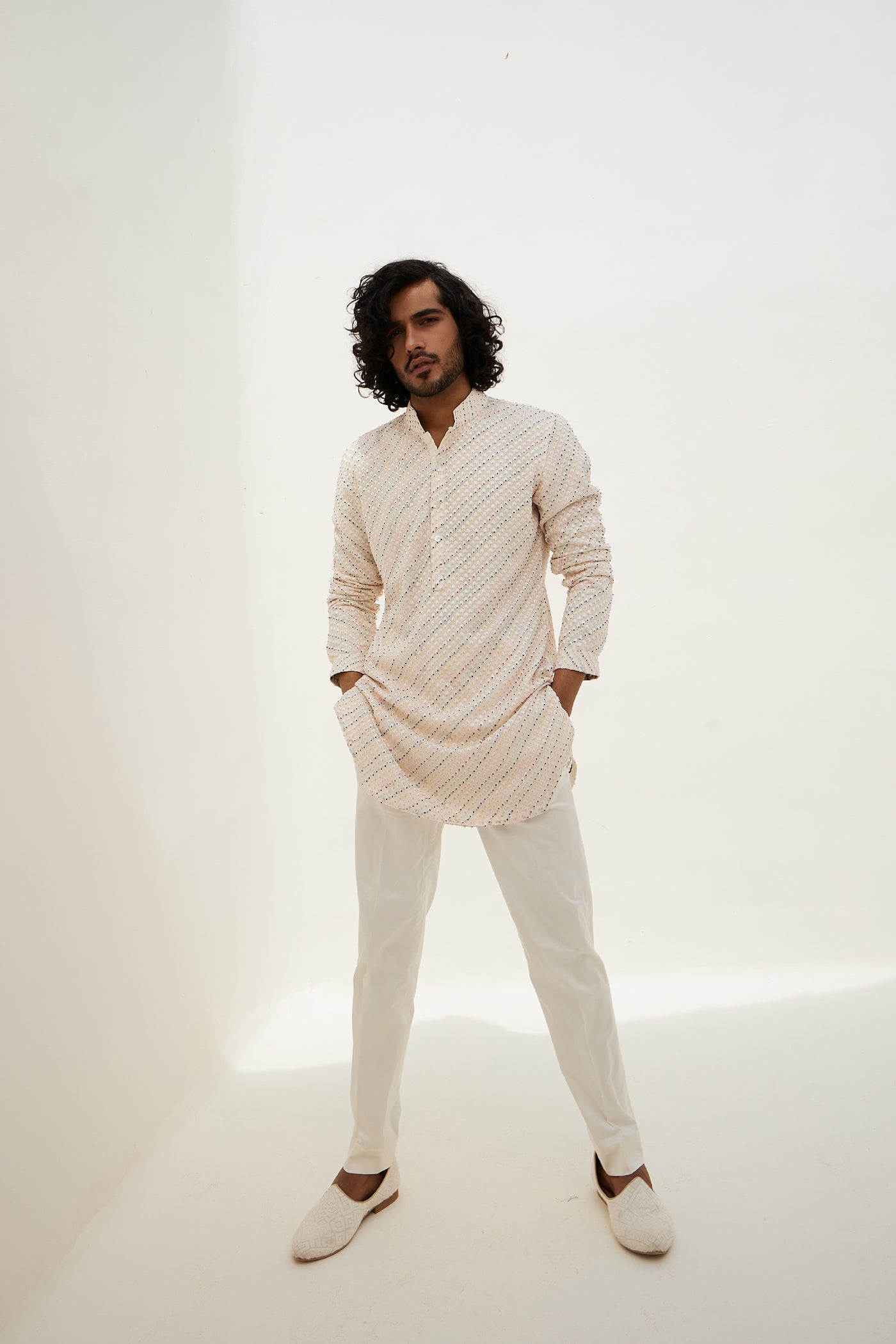 Arjan Dugal French Nerds Kurta With Off White Pant Indian designer wear online shopping melange singapore