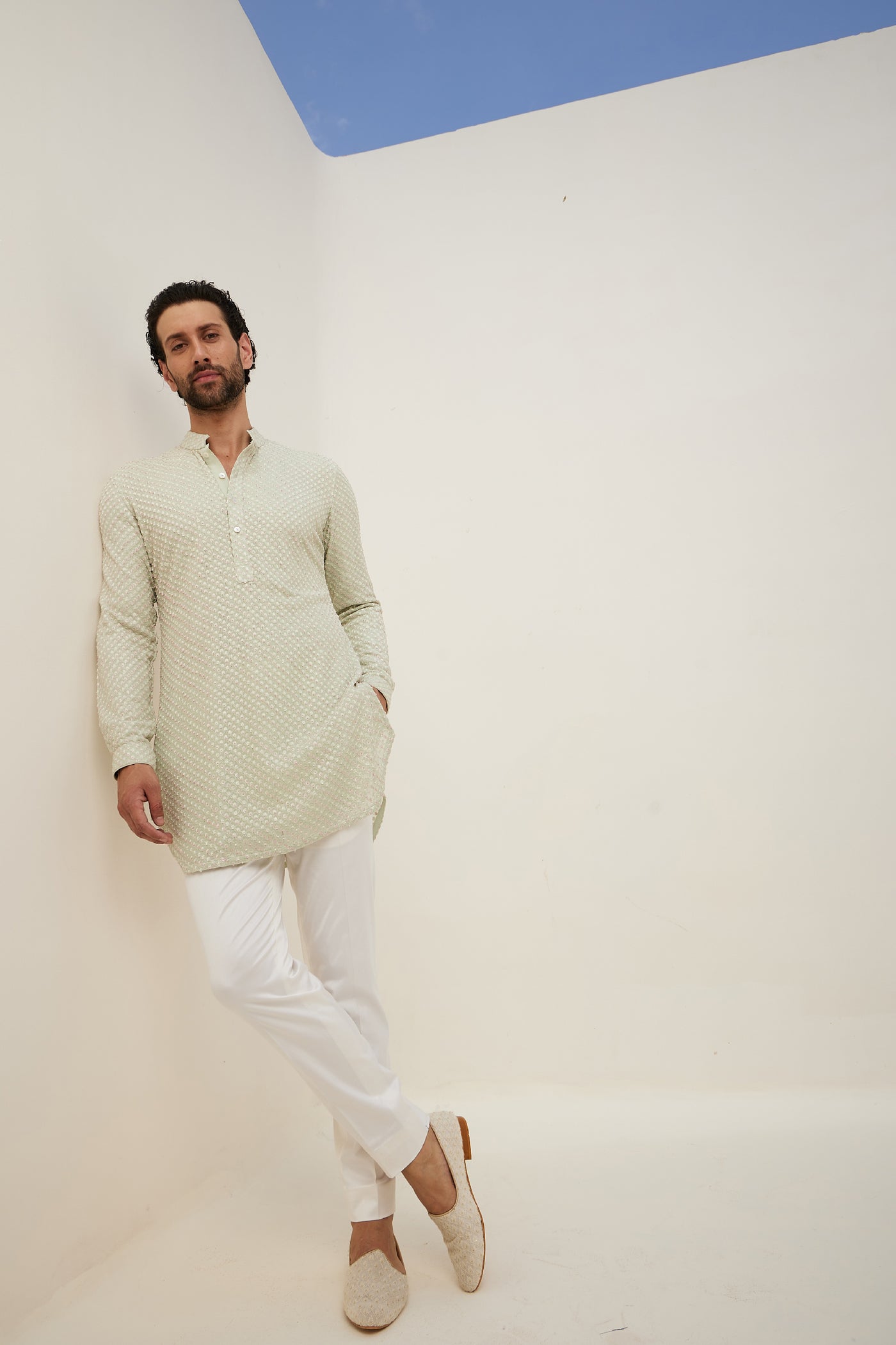 Arjan Dugal French Nerds Kurta With Off White Pant Indian designer wear online shopping melange singapore