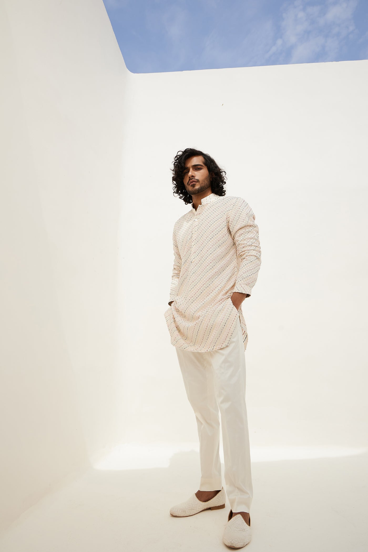 Arjan Dugal French Nerds Kurta With Off White Pant Indian designer wear online shopping melange singapore